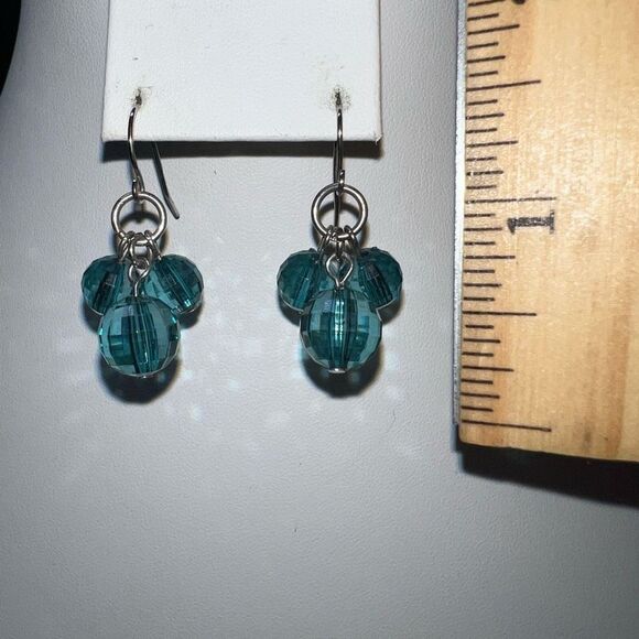 Triple Turquoise Faceted Bead Earrings (Looks Like Mickey Heads) - Picture 6 of 7